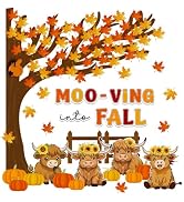 AnyDesign 105 Pcs Fall Tree Bulletin Board Decoration Set Highland Cow Pumpkin Maple Leaves Paper...