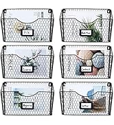 PAG 6 Pockets Hanging File Holder Wall Mount Mail Organizer Metal Chicken Wire Magazine Rack with...