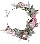 Luxshiny Hoop Wreath Door Wall Decor - 16in Easter Decoration Wreath, Artificial Flowers Spring S...
