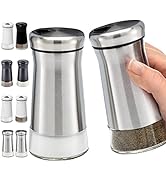 HOME EC Original Glass Salt and Pepper Shakers Set with Adjustable Pour Holes - Stainless Steel S...