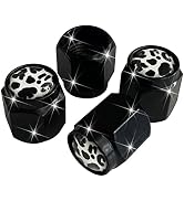 Cow Print Tire Valve Stem Caps Cover, 4 Pcs Metal Black Air Valve Cap, Aluminum Car Wheel Stem Ca...