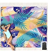 Hiwoss Beach Blanket Waterproof Sandproof Oversized 95”x 80”,Sand Free Beach Mat with Corner Pock...
