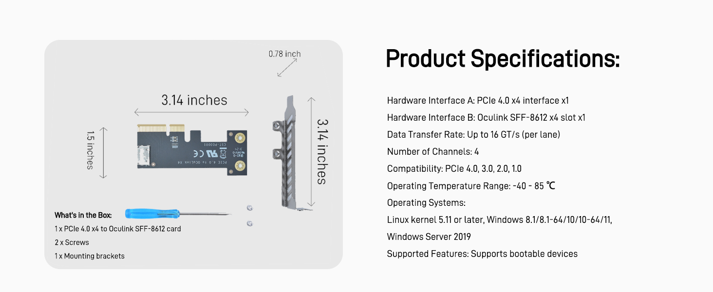 LetLinkSo Gen4 PCIe 4.0 x4 to Oculink SFF-8612 Internal SFF-8611 Adapter Card for NVMe