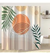 GKLEASG Boho Shower Curtain, Abstract Mid Century Modern Arch Sun Leaf Machine Washable Waterproo...