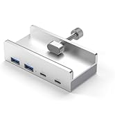 Qmrio USB Hub 3.0, Clamp USB Hub with 2 USB-A Data Ports, 2 USB-C Port with Extra Power Supply Po...