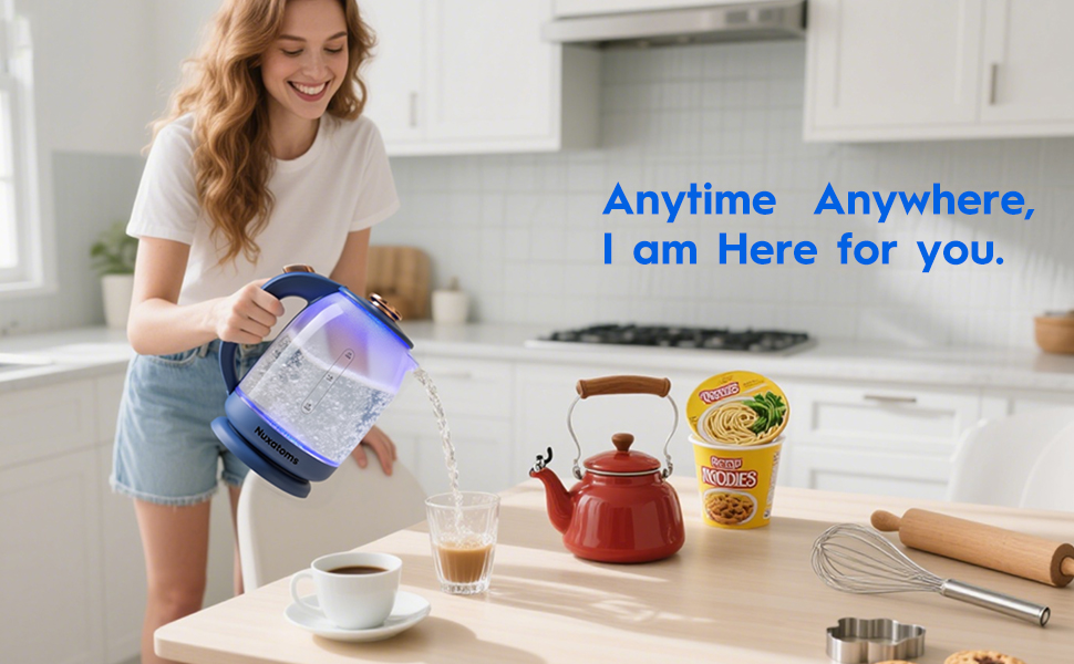 electric kettle on kitchen counter ready for making tea or coffee anytime.