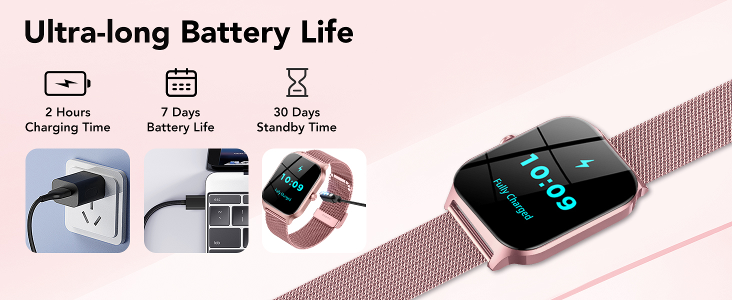 smartwatchn women smartwatch with long battery life and magnetic fast charging