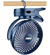 VANPRT 6'' Clip Fan, Portable Clamp Fan with Hanging Hook, 5000mAh Rechargeable Battery Fan, 3 Sp...