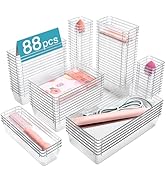 Vtopmart 88PCS Clear Plastic Drawer Organizers Set, 5-Size Versatile Bathroom Drawer Organizer Tr...