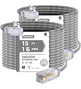 AWELTEC 2 Pack Extension Cord 15 FT with Braided Low Profile Flat Power, 3 Power Outlets, 16/3 SP...