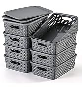 NETANY [ 8 Pack ] Plastic Storage Baskets With Lids, Small Pantry Organization, Stackable Storage...