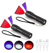 2 Pack LED Rechargeable Red Flashlight, LED Small 395 NM Black Flashlight with Memory Function, S...