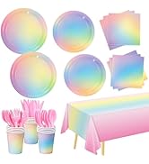 169 PCS Rainbow Party Decorations Disposable Paper Plates, Napkins, Cups, Cutlery, Tablecloth Pas...
