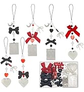 Collection of decorative elements featuring hearts and bows in black, red, and white color scheme, arranged in a grid pattern.