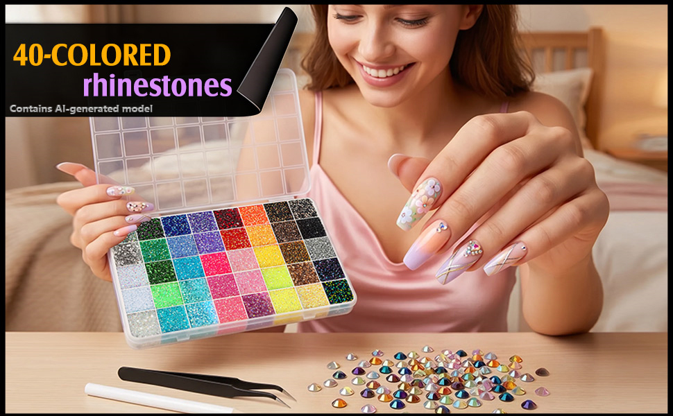 40-colored rhinestones