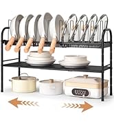 HULISEN Pots and Pans Organizer Under Cabinet, Expandable 2-Tier Pots and Pans Lid Storage Rack H...