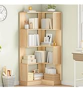 HOOBRO 5-Tier Corner Bookshelf, L-Shaped Corner Bookshelf, 55.3'' Tall Wooden Bookcase with Baffl...