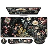 iCasso Desk Cover Mat, 4in1 Floral Large Mouse Pad with Wrist Rest, Desk Matt for Desktop, Anti-S...