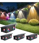 T-SUN Solar Fence Lights Outdoor, 4 Pack Waterproof Fence Lights Solar Powered 8 Mode RGB &amp; Warm ...