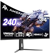 Amzfast 34 Inch Curved Monitor 240Hz UWQHD (3440x1440) Gaming Monitor, 1ms G-SYNC Compatible, 150...