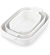 MALACASA Casserole Dishes for Oven, Porcelain Baking Dishes Set of 3, Durable Casserole Dish Set ...