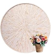PEMAR 22" Round Mother of Pearl Extra Large Ottoman Tray with Raised Edge, Oversized Decorative L...