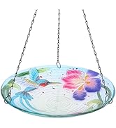 MUMTOP Hanging Bird Baths for Outdoors - Glass Bird Bath, 12 Inch Hanging Bird Bath Bird Feeder B...