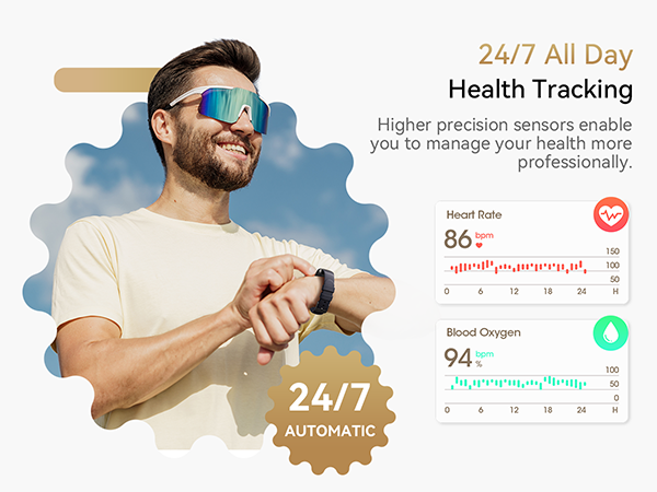 fitness tracker watch with 24/7 heart rate, blood oxygen, sleep monior