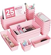BiuLeon 25 PCS Plastic Drawer Organizers Set, 4-Sizes Vanity and Makeup Organizer, Desk and bathr...
