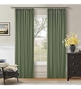 Olive Green Blackout Pinch Pleat Curtains 84 Inches Long 2 Panels for Living Room Bedroom 100% Bl...