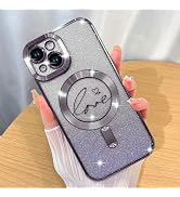 ZIYE Magnetic Case Designed for iPhone 15 Plus Glitter Case Luxury Plating Love Heart Compatible ...