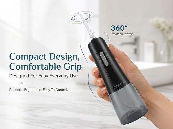 WELLOORIYA Compact Ergonomic Water Flosser With 360° Rotatable Nozzle