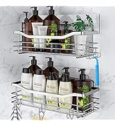 Orimade Shower Caddy Basket Shelf with 5 Hooks Adhesive Organizer Storage Rack Rustproof Wall Mou...