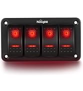 Nilight 4 Gang Rocker Switch Panel 12V Toggle Dash 5 Pin ON/Off Pre-Wired Rocker Switch Red Backl...