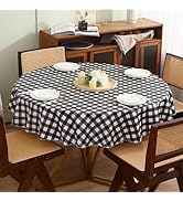 Round Vinyl Tablecloth with Flannel Backing Waterproof Oil-Proof PVC Table Cloth Stain-Resistant ...