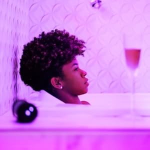 enhance your me time, relaxing bath with gentle purple lilac light