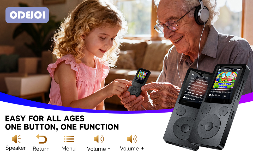 Mini MP3 Player for Kids Physical Buttons Bluetooth Auto Reconnect Digital Audio Player Travel Trip