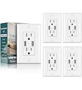 BESTTEN 5 Pack USB Wall Outlet, 4.8A USB Receptacle with Dual Type A Port, 15 Amp Tamper Resistan...