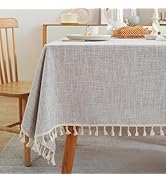Textured Table cloth for Rectangle table, Heavy Duty Farmhouse Tablecloth Solid Cotton Linen Wate...