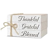 Decorative Books For Home Decor, Wood Book Stack For Table Decor, Thankful Grateful Blessed Decor...