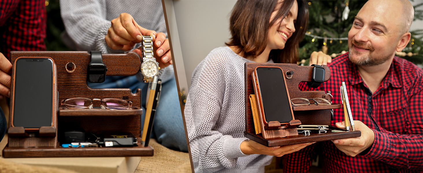 Christmas gift, Wooden desk organizer, Workspace essential, Office organization, Holiday present