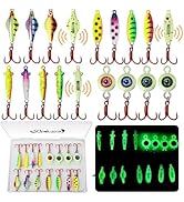Dovesun Ice Fishing Jigs Ice Fishing Lures Kit Rattling Glow Ice Fishing Spoons for Bass Crappie ...
