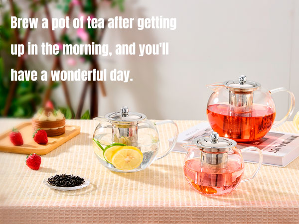 Glass Teapot Stovetop 22 OZ/650ml, Tea pot with Removable 18/8 Stainless Steel Infuser