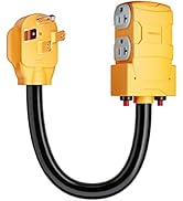 MECMO 50 Amp to 20 Amp 110V RV Distribution Adapter, NEMA 14-50P to 4 X 5-20R/15R RV 4-Prong to M...