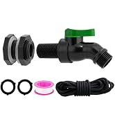 Plastic Rain Barrel Spigot Kit - High Flow Water Barrel Faucet with Bulkhead Fitting, 3/4" NPT to...