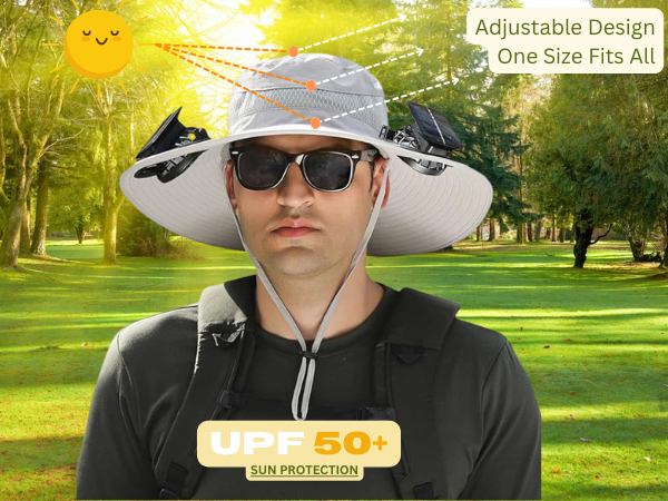 Outdoor Wide Brim Sun Hat with 2 Solar Fan