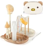 VOOWO Baby Bottle Brush &amp; Drying Rack, Travel Bottle Cleaner Kit, Silicone Nipple &amp; Straw Cleaner...