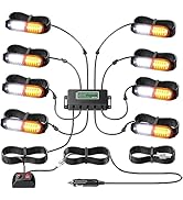EYPINS LED Surface Mount Strobe Lights Kit,White Amber Flashing Car Truck Strobe Lights,8pcs Surf...