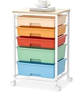 Craft cart,Rolling Cart with Drawers,Storage Cart with 5 Drawers and Wooden Tabletop for Under De...