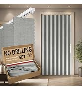 Jilron Accordian Door Curtain,Install Adhesive Track 100% Blackout Doorway Curtains,Suitable for ...
